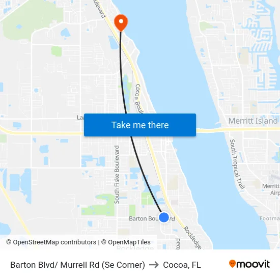 Barton Blvd/ Murrell Rd (Se Corner) to Cocoa, FL map