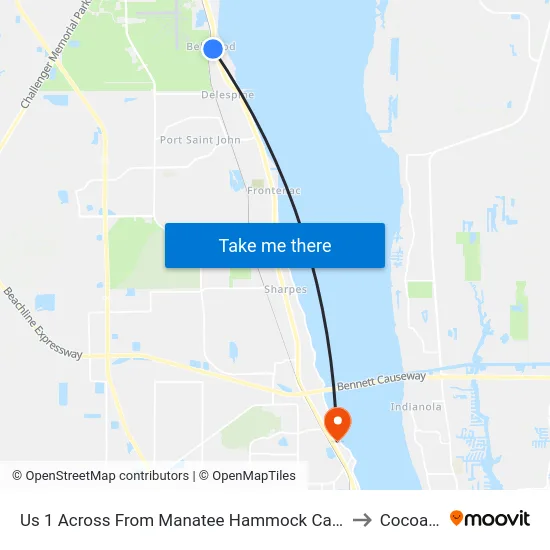 Us 1 Across From Manatee Hammock Campground to Cocoa, FL map