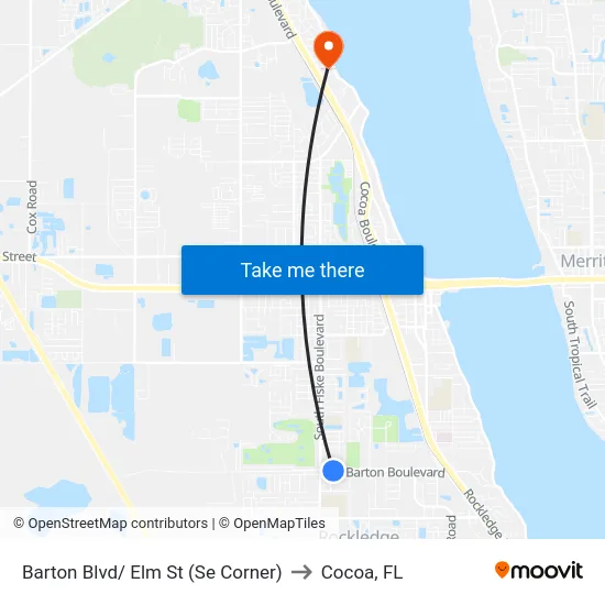 Barton Blvd/ Elm St (Se Corner) to Cocoa, FL map