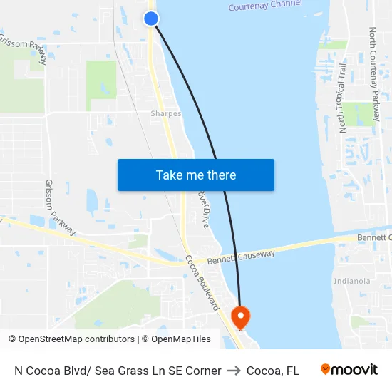 N Cocoa Blvd/ Sea Grass Ln SE Corner to Cocoa, FL map