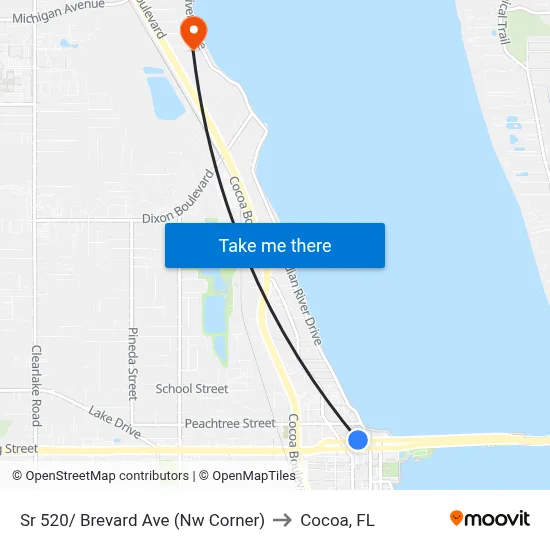 Sr 520/ Brevard Ave (Nw Corner) to Cocoa, FL map