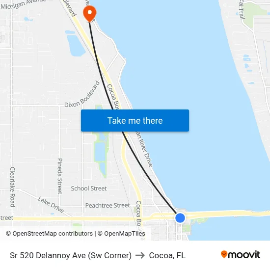 Sr 520 Delannoy Ave (Sw Corner) to Cocoa, FL map