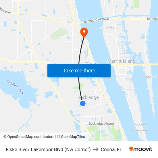 Fiske Blvd/ Lakemoor Blvd (Nw Corner) to Cocoa, FL map