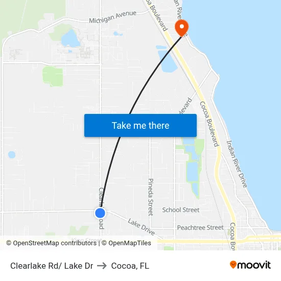Clearlake Rd/ Lake Dr to Cocoa, FL map