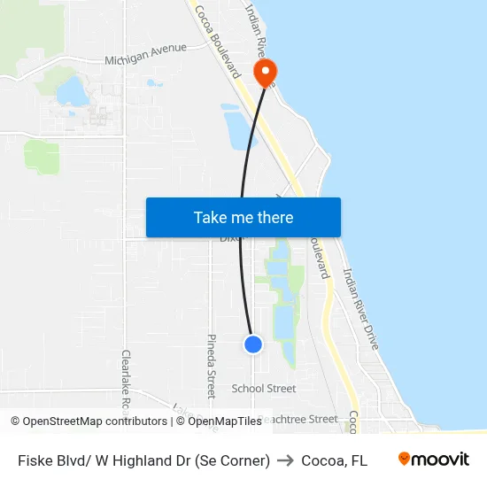 Fiske Blvd/ W Highland Dr (Se Corner) to Cocoa, FL map