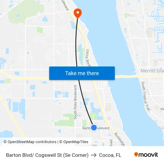 Barton Blvd/ Cogswell St (Se Corner) to Cocoa, FL map
