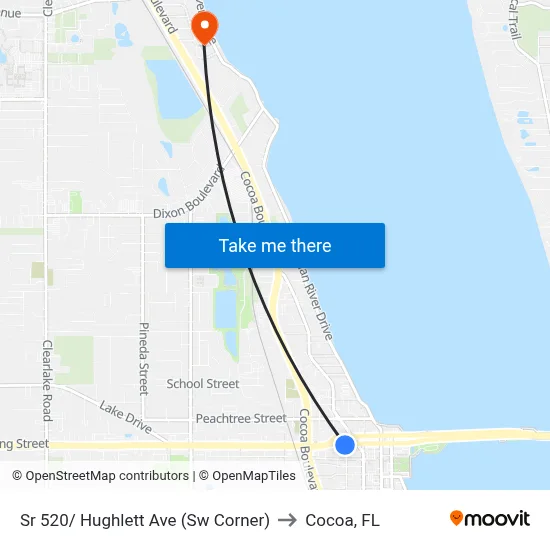 Sr 520/ Hughlett Ave (Sw Corner) to Cocoa, FL map