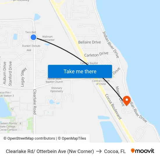 Clearlake Rd/ Otterbein Ave (Nw Corner) to Cocoa, FL map
