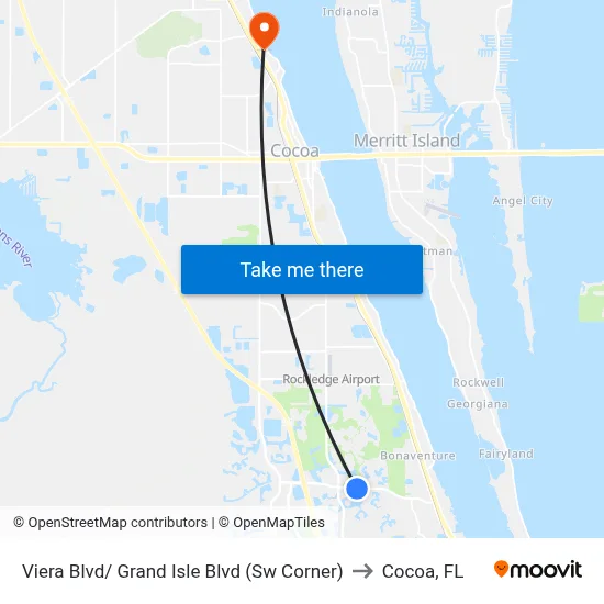 Viera Blvd/ Grand Isle Blvd (Sw Corner) to Cocoa, FL map