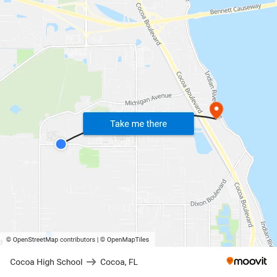 Cocoa High School to Cocoa, FL map