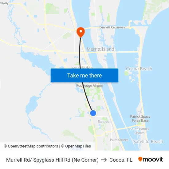 Murrell Rd/ Spyglass Hill Rd (Ne Corner) to Cocoa, FL map