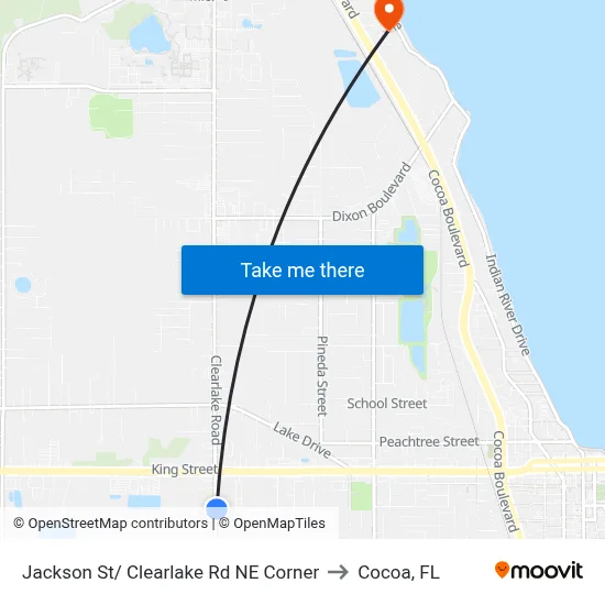 Jackson St/ Clearlake Rd NE Corner to Cocoa, FL map