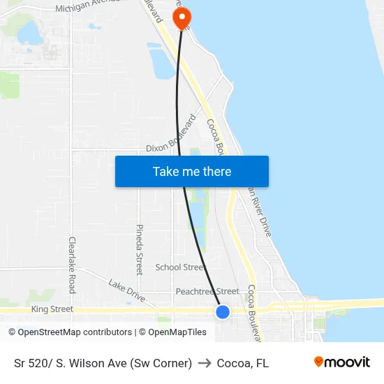 Sr 520/ S. Wilson Ave (Sw Corner) to Cocoa, FL map