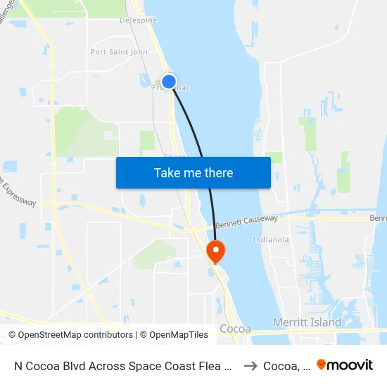 N Cocoa Blvd Across Space Coast Flea Market to Cocoa, FL map