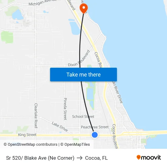 Sr 520/ Blake Ave (Ne Corner) to Cocoa, FL map
