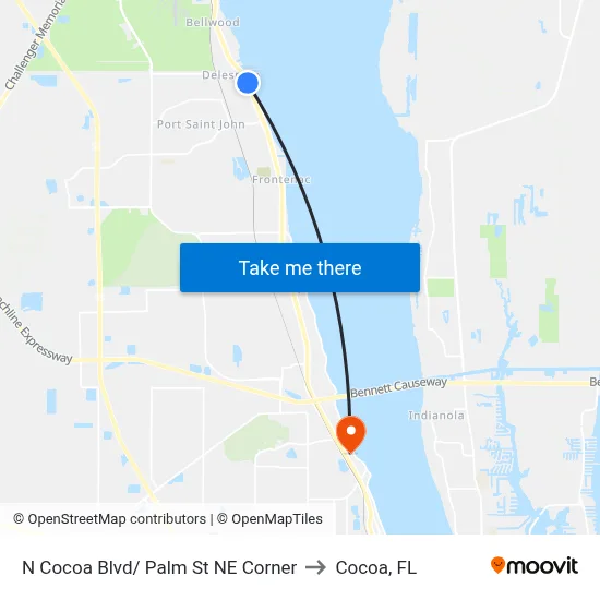 N Cocoa Blvd/ Palm St NE Corner to Cocoa, FL map