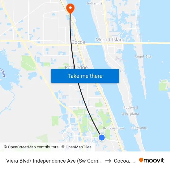 Viera Blvd/ Independence Ave (Sw Corner) to Cocoa, FL map