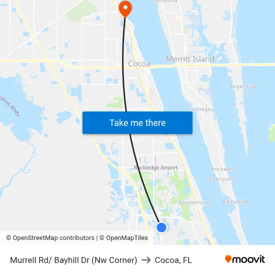 Murrell Rd/ Bayhill Dr (Nw Corner) to Cocoa, FL map