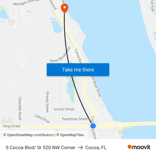 S Cocoa Blvd/ Sr 520 NW Corner to Cocoa, FL map