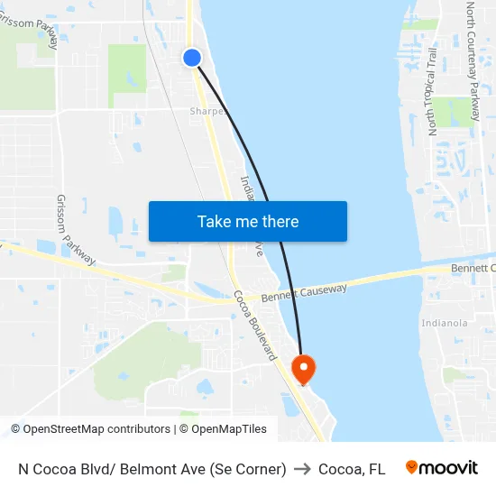 N Cocoa Blvd/ Belmont Ave (Se Corner) to Cocoa, FL map