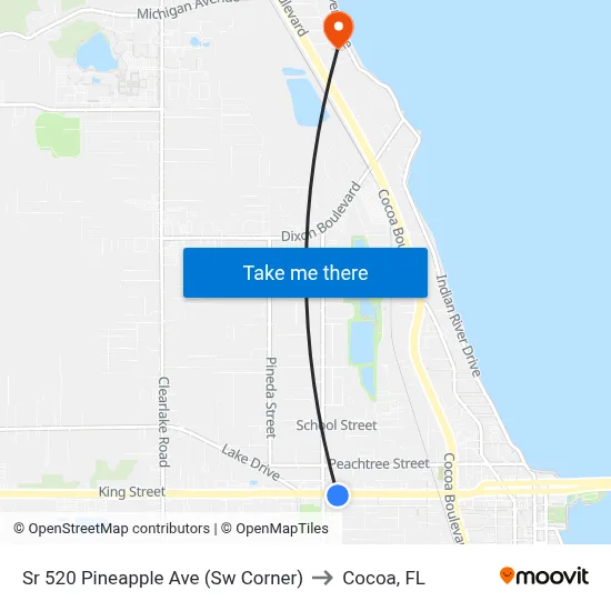Sr 520 Pineapple Ave (Sw Corner) to Cocoa, FL map