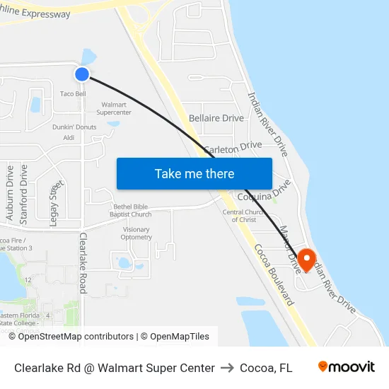 Clearlake Rd @ Walmart Super Center to Cocoa, FL map