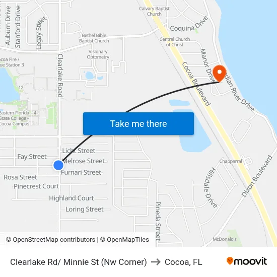Clearlake Rd/ Minnie St (Nw Corner) to Cocoa, FL map