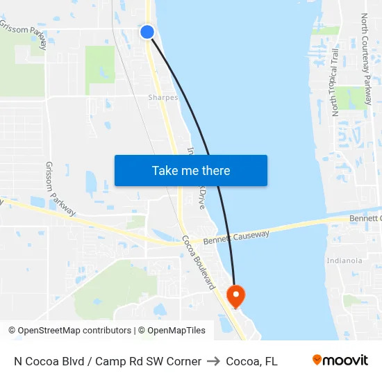 N Cocoa Blvd / Camp Rd SW Corner to Cocoa, FL map