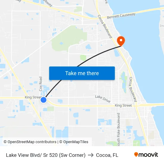 Lake View Blvd/ Sr 520 (Sw Corner) to Cocoa, FL map