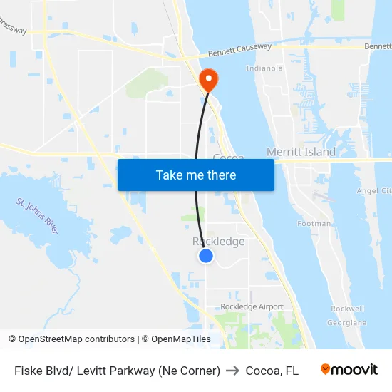 Fiske Blvd/ Levitt Parkway (Ne Corner) to Cocoa, FL map