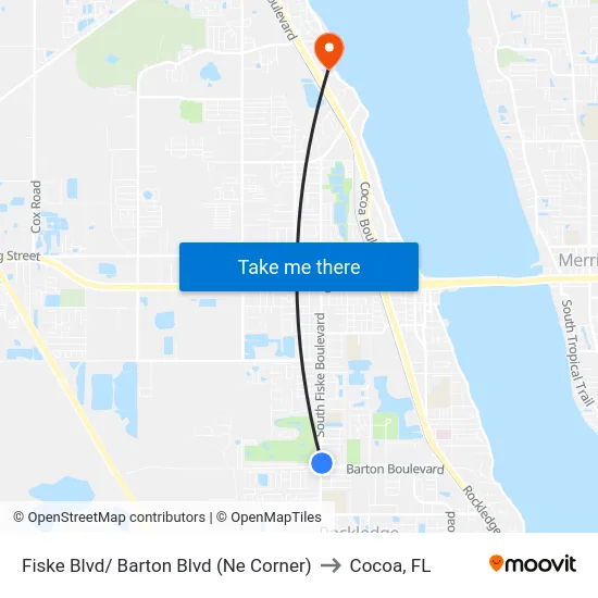Fiske Blvd/ Barton Blvd (Ne Corner) to Cocoa, FL map