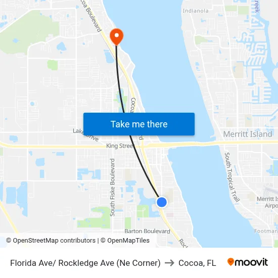 Florida Ave/ Rockledge Ave (Ne Corner) to Cocoa, FL map