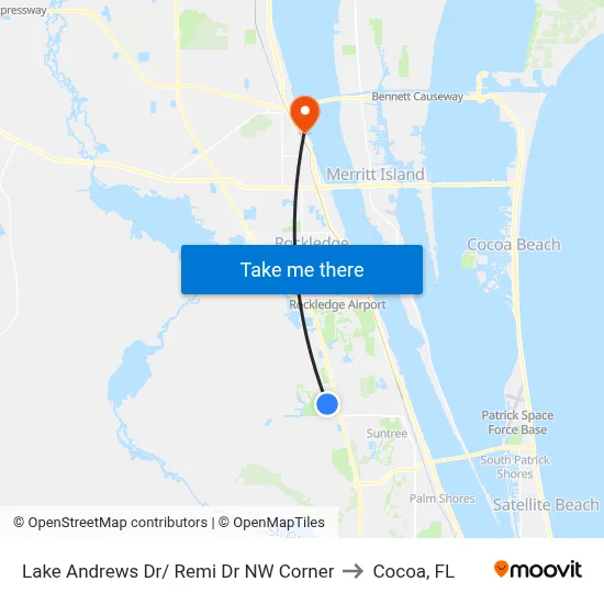 Lake Andrews Dr/ Remi Dr NW Corner to Cocoa, FL map