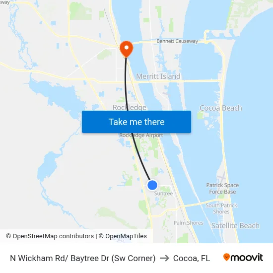 N Wickham Rd/ Baytree Dr (Sw Corner) to Cocoa, FL map