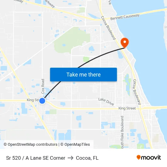 Sr 520 / A Lane SE Corner to Cocoa, FL map