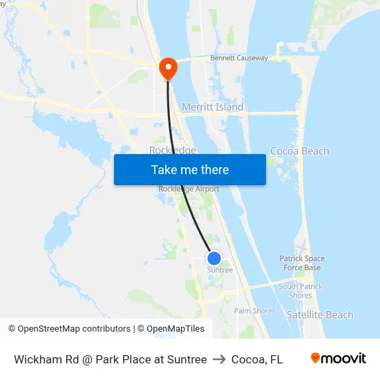 Wickham Rd @ Park Place at Suntree to Cocoa, FL map