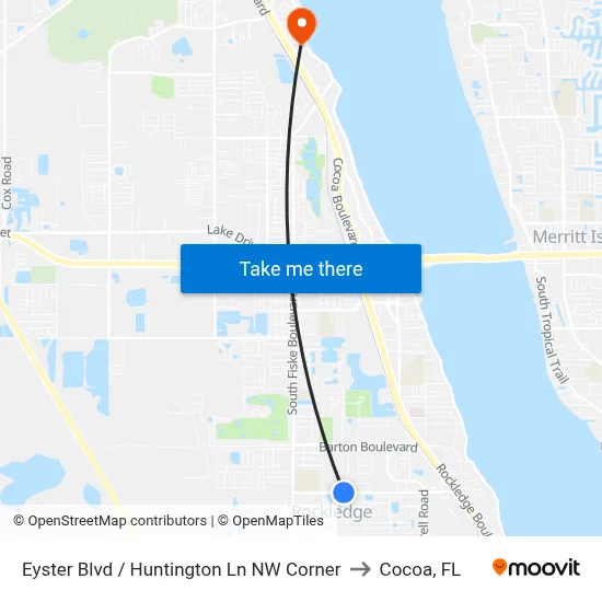 Eyster Blvd / Huntington Ln NW Corner to Cocoa, FL map