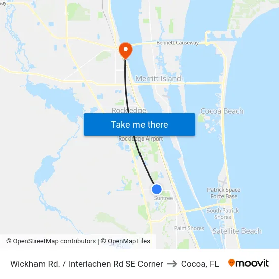 Wickham Rd. / Interlachen Rd SE Corner to Cocoa, FL map