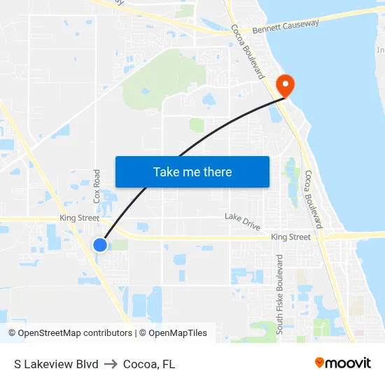 S Lakeview Blvd to Cocoa, FL map