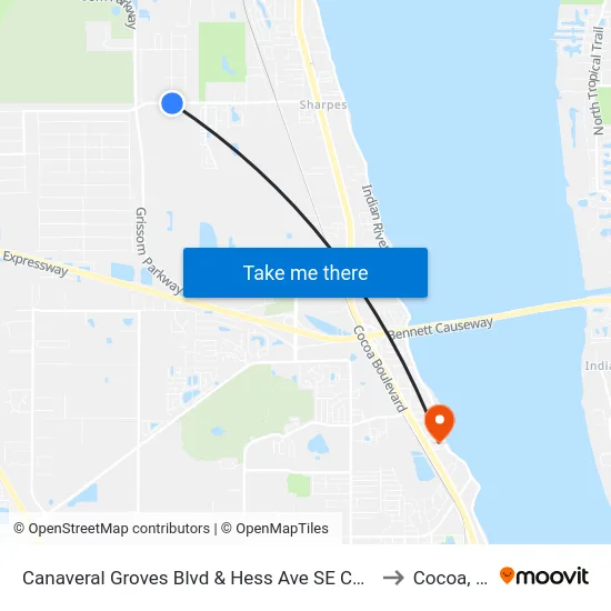 Canaveral Groves Blvd & Hess Ave SE Corner to Cocoa, FL map