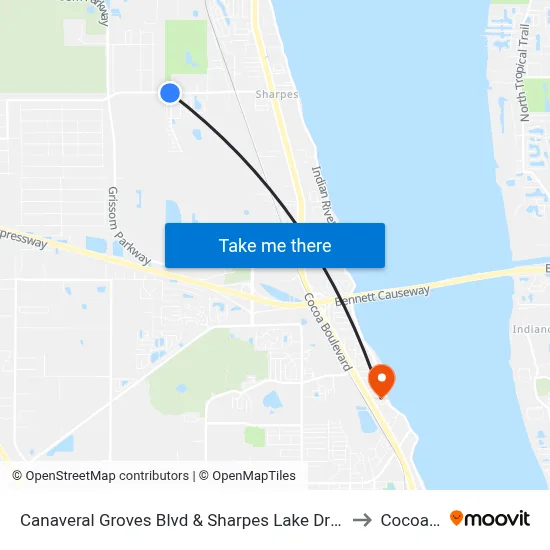 Canaveral Groves Blvd & Sharpes Lake Dr SW Corner to Cocoa, FL map