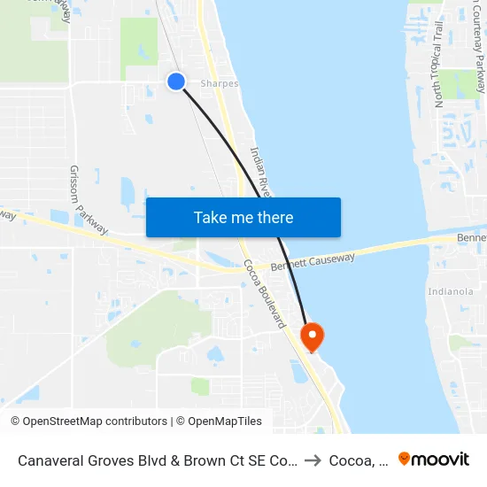 Canaveral Groves Blvd & Brown Ct SE Corner to Cocoa, FL map
