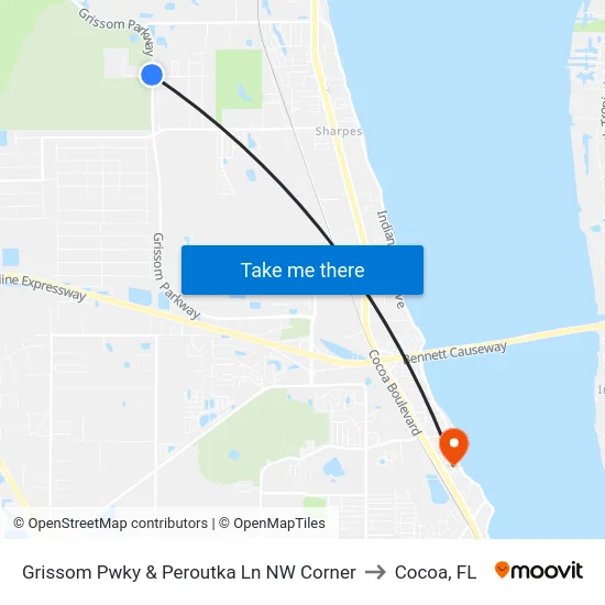 Grissom Pwky & Peroutka Ln NW Corner to Cocoa, FL map