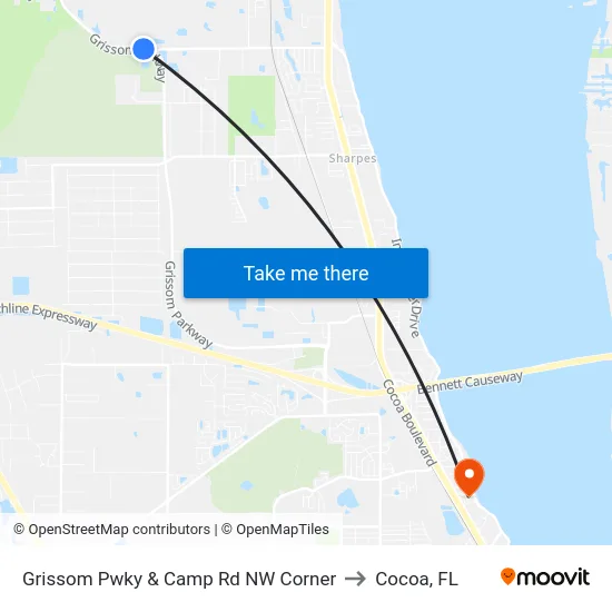 Grissom Pwky & Camp Rd NW Corner to Cocoa, FL map