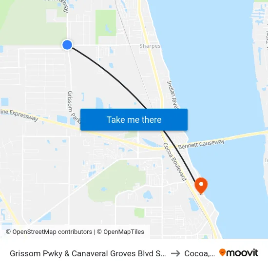 Grissom Pwky & Canaveral Groves Blvd SW Corner to Cocoa, FL map