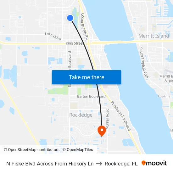 N Fiske Blvd Across From Hickory Ln to Rockledge, FL map