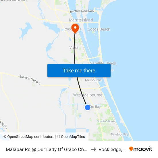 Malabar Rd @ Our Lady Of Grace Church to Rockledge, FL map