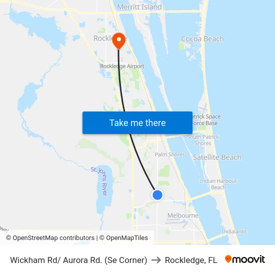 Wickham Rd/ Aurora Rd. (Se Corner) to Rockledge, FL map