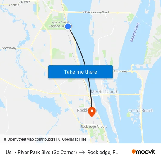 Us1/ River Park Blvd (Se Corner) to Rockledge, FL map
