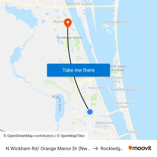 N Wickham Rd/ Orange Manor Dr (Nw Corner) to Rockledge, FL map
